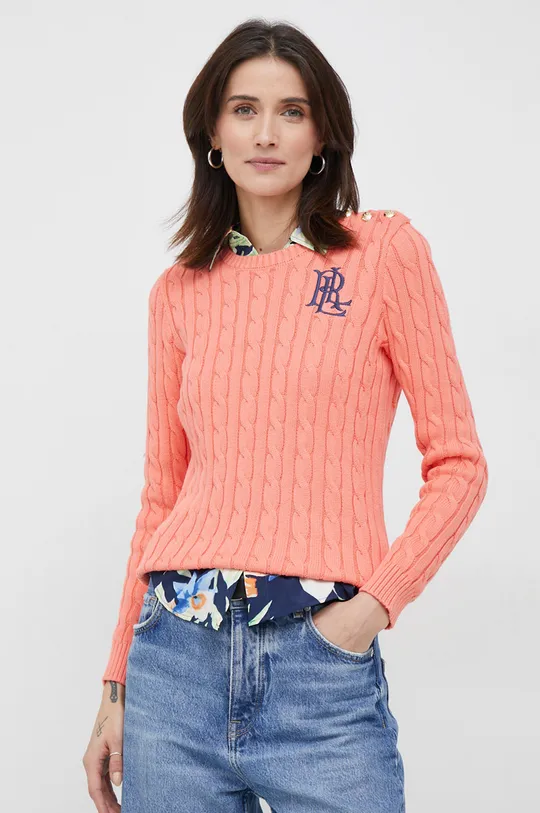 πορτοκαλί Βαμβακερό πουλόβερ Lauren Ralph Lauren Γυναικεία