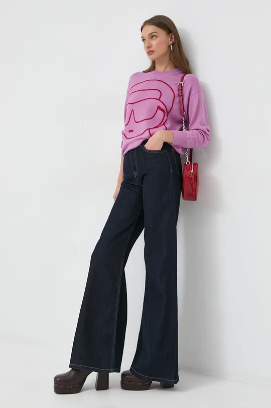 Vlnený sveter Karl Lagerfeld ružová