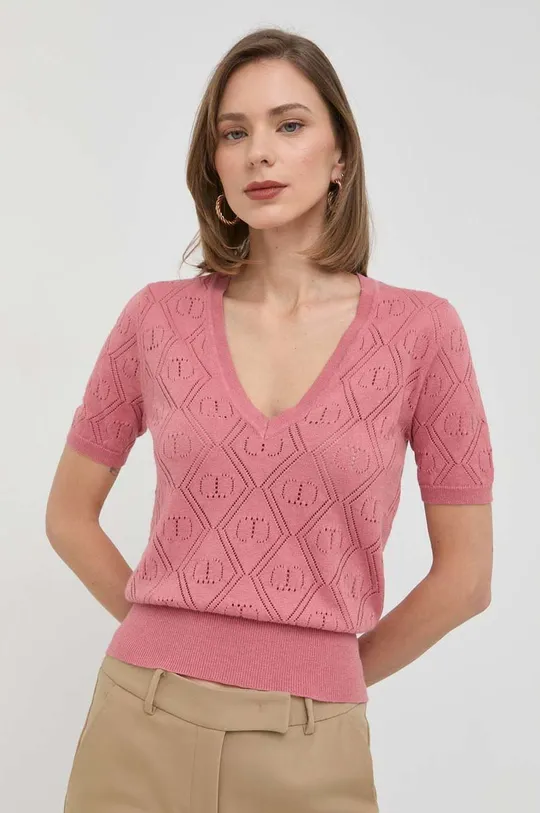 Twinset kardigan i sweter z domieszką kaszmiru różowy