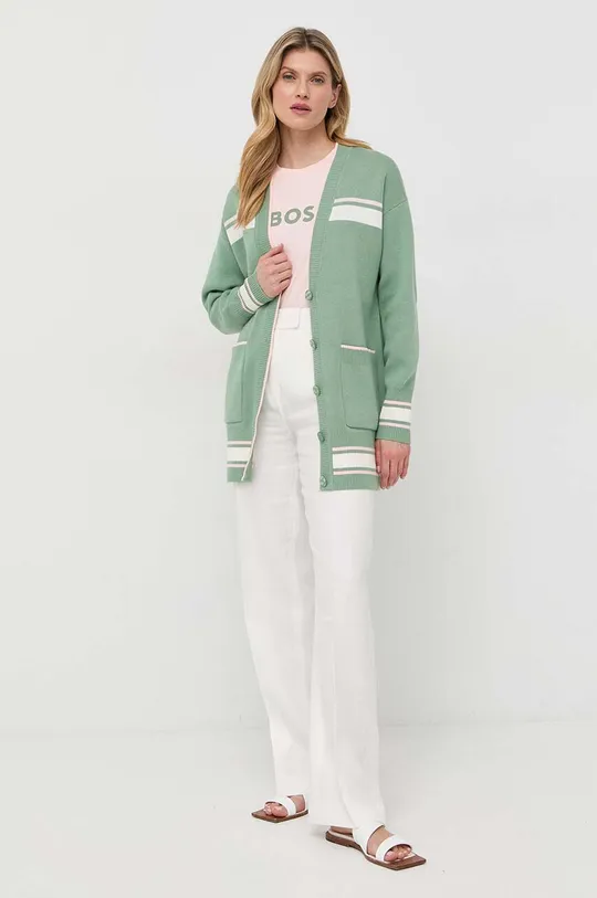 Βαμβακερό πουλόβερ BOSS πράσινο