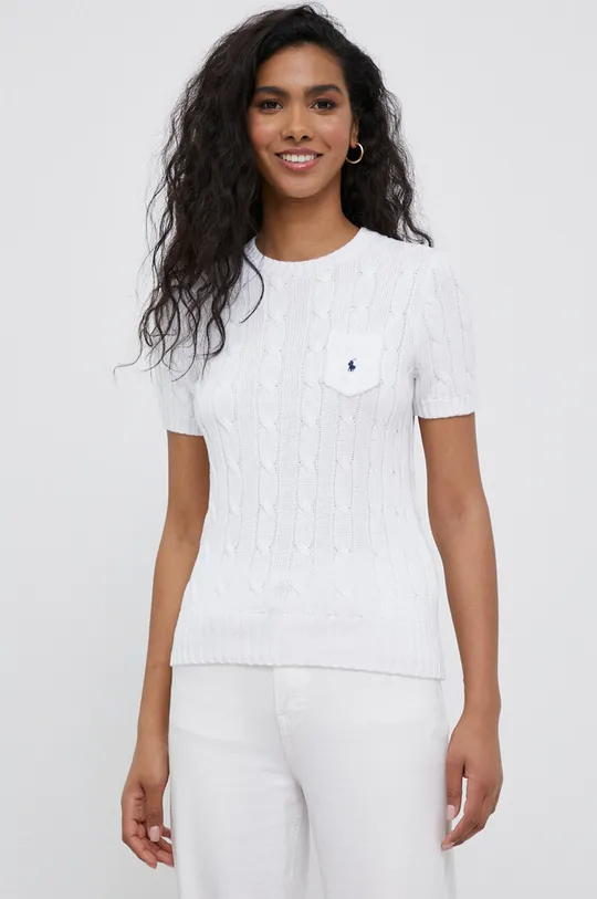 λευκό Βαμβακερό πουλόβερ Polo Ralph Lauren Γυναικεία