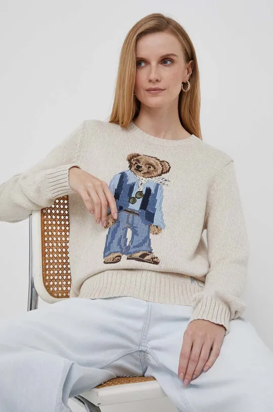 béžová Bavlnený sveter Polo Ralph Lauren Dámsky