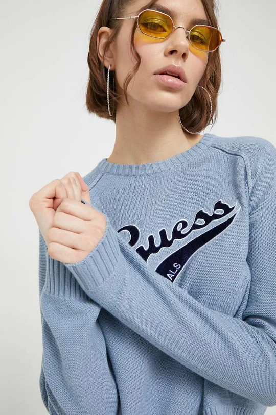 modra Bombažen pulover Guess Originals Ženski