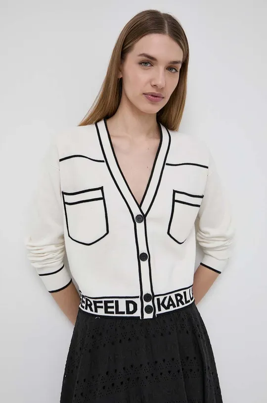 béžová Kardigán s prímesou vlny Karl Lagerfeld