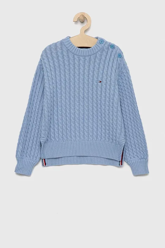 modra Otroški bombažen pulover Tommy Hilfiger Dekliški