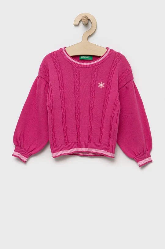 roza Bombažen pulover United Colors of Benetton Dekliški