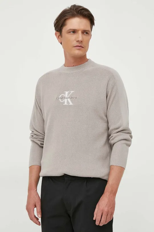 szürke Calvin Klein Jeans pamut pulóver
