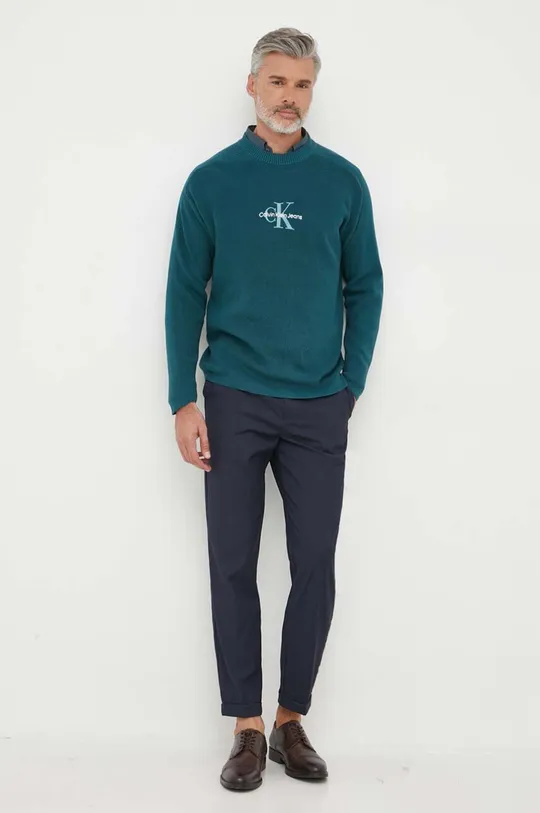 Pamučni pulover Calvin Klein Jeans zelena