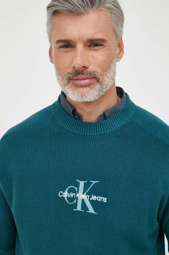 zelena Bombažen pulover Calvin Klein Jeans