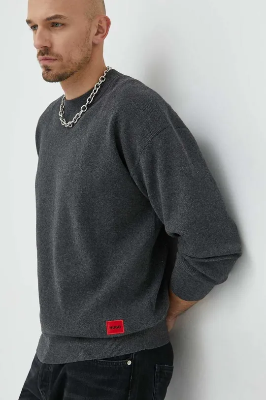 siva Bombažen pulover HUGO Moški
