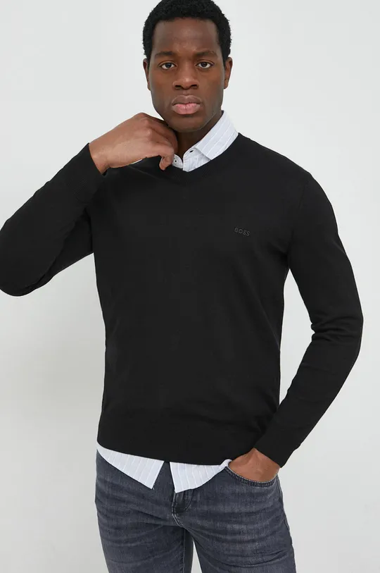 czarny BOSS sweter bawełniany Męski
