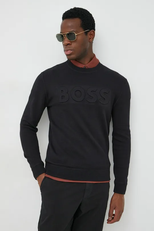 czarny BOSS sweter z domieszką wełny Męski