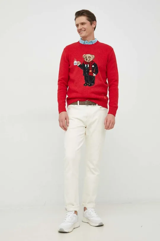 Polo Ralph Lauren sweter z domieszką lnu czerwony