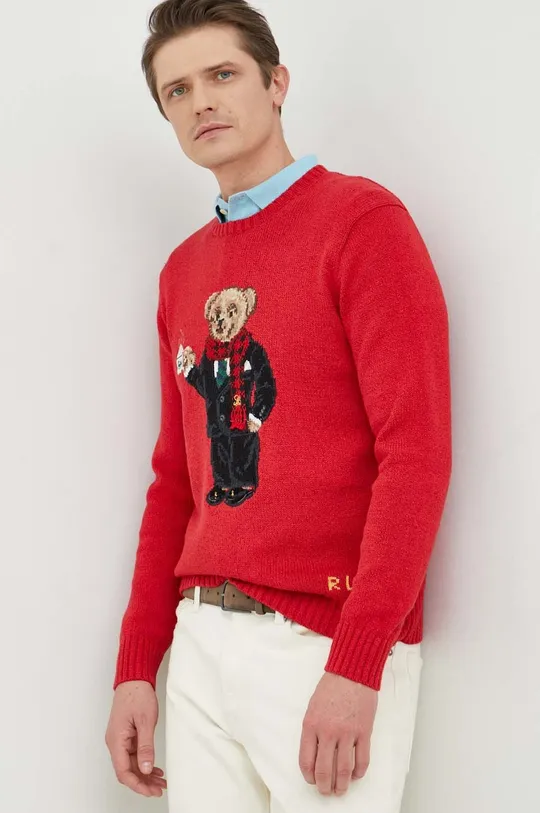 czerwony Polo Ralph Lauren sweter z domieszką lnu