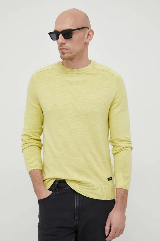 κίτρινο Βαμβακερό πουλόβερ Calvin Klein Ανδρικά