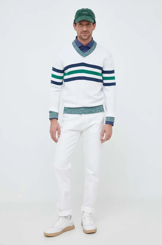 Βαμβακερό πουλόβερ United Colors of Benetton λευκό