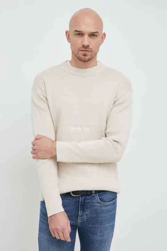 béžová Bavlnený sveter Calvin Klein Jeans Pánsky