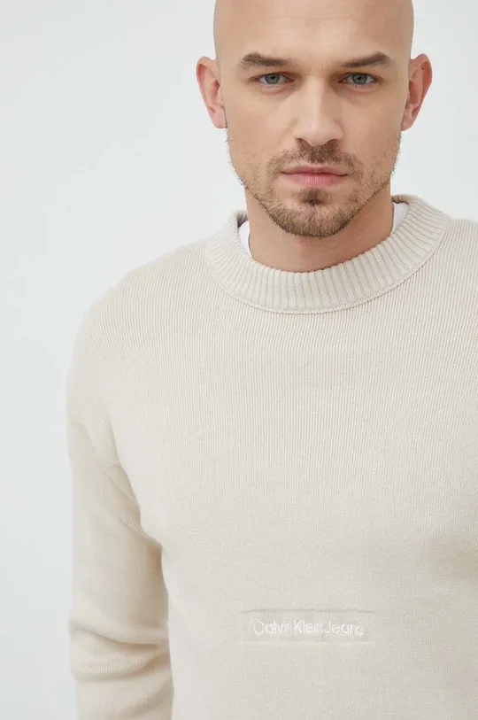 beżowy Calvin Klein Jeans sweter bawełniany