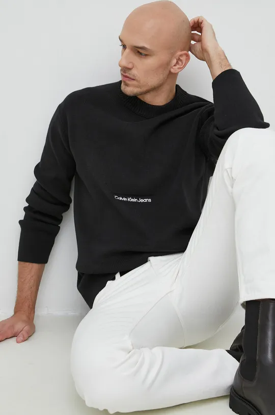 μαύρο Βαμβακερό πουλόβερ Calvin Klein Jeans Ανδρικά
