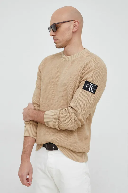 Bavlnený sveter Calvin Klein Jeans kávová