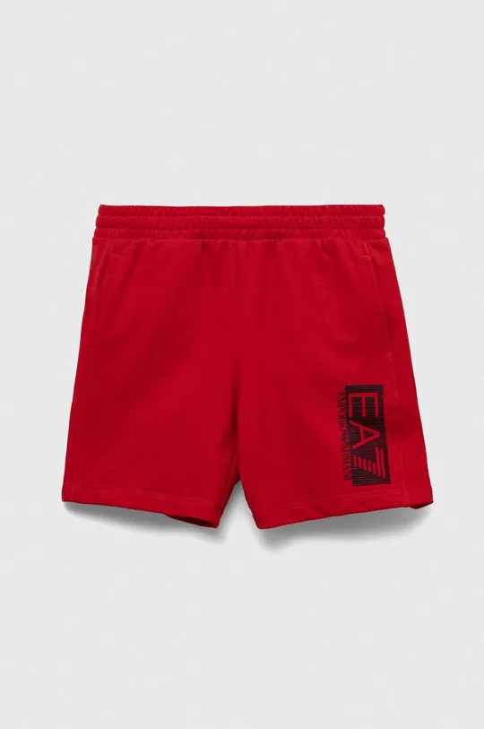 crvena Dječje pamučne kratke hlače EA7 Emporio Armani Za dječake