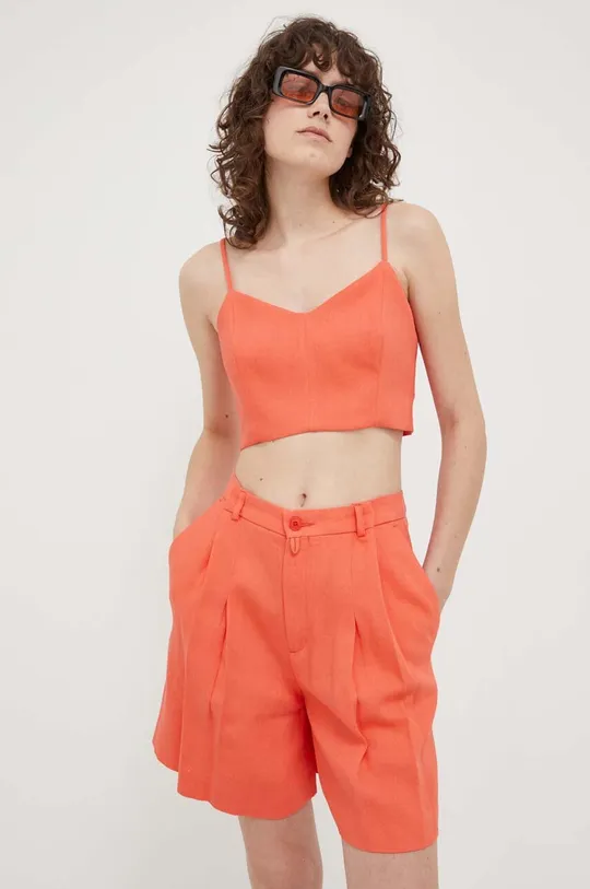 oranžna Lanene kratke hlače Drykorn Ženski