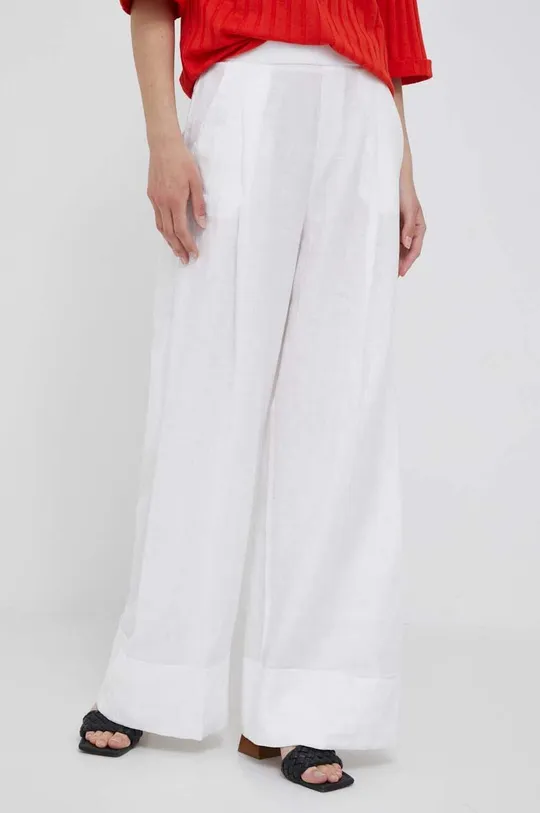 United Colors of Benetton spodnie lniane biały