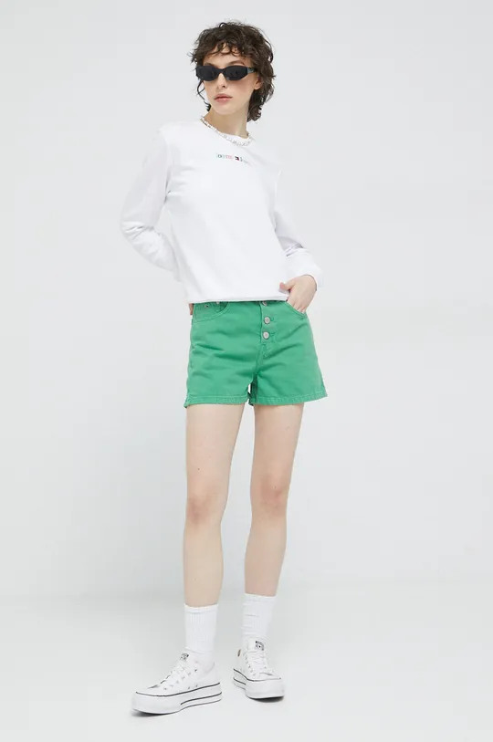 Rifľové krátke nohavice Tommy Jeans zelená