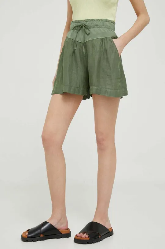 zelena Kratke hlače s dodatkom lana Deha
