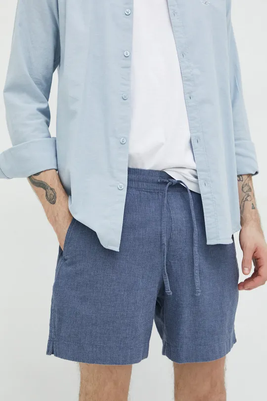 modra Kratke hlače iz mešanice lana Abercrombie & Fitch Moški