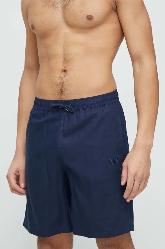 σκούρο μπλε Λινό σορτς παραλίας Emporio Armani Underwear Ανδρικά
