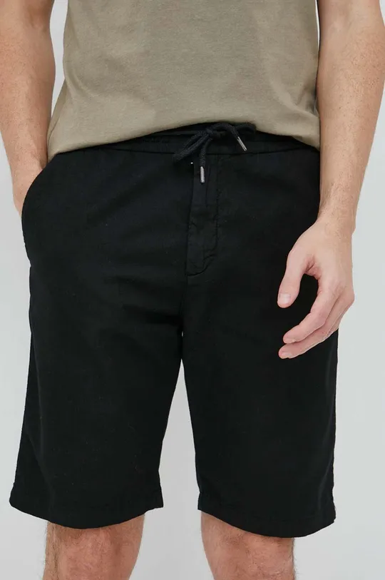 Kratke hlače iz mešanice lana Guess črna