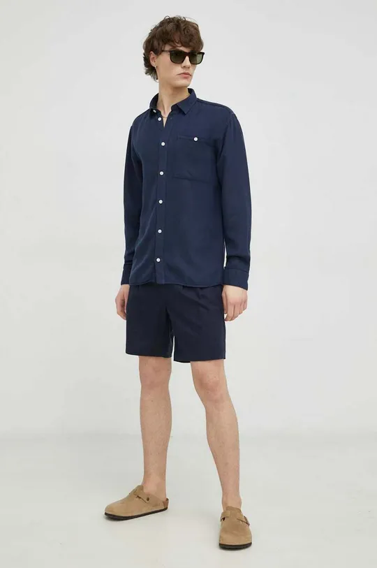 Bruuns Bazaar pantaloncini in lino Lino Germain blu navy