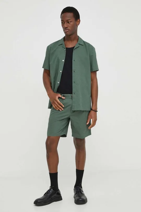 Ľanové šortky Bruuns Bazaar Lino Germain zelená