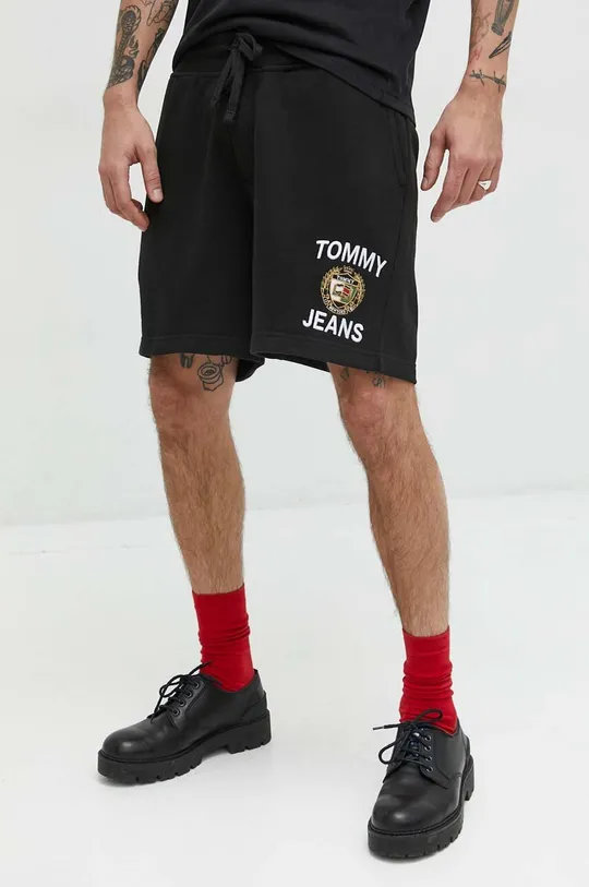 μαύρο Βαμβακερό σορτσάκι Tommy Jeans Ανδρικά