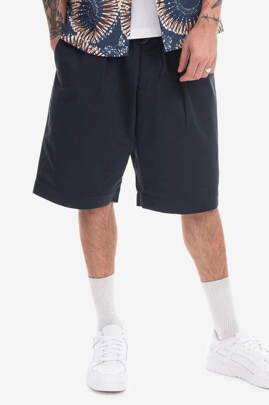 navy Universal Works cotton shorts Pleated Track Men’s