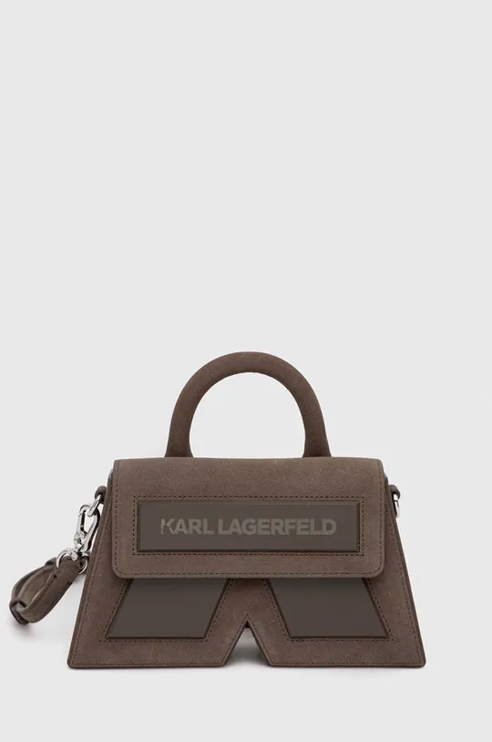 καφέ Karl Lagerfeld σουέτ τσάντα ICON K SHOULDERBAG SUEDE Γυναικεία