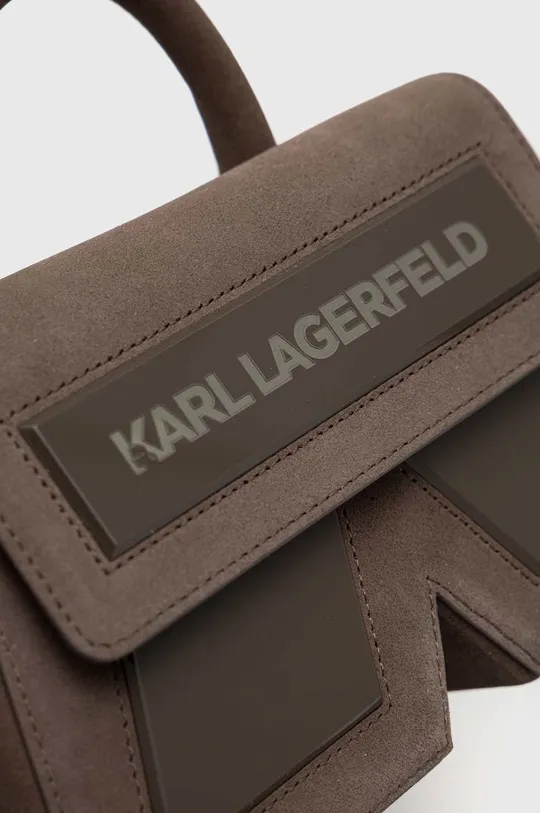 καφέ Karl Lagerfeld σουέτ τσάντα ICON K SHOULDERBAG SUEDE