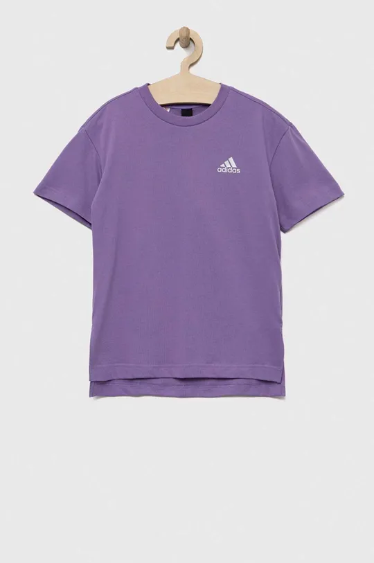Otroška bombažna kratka majica adidas vijolična