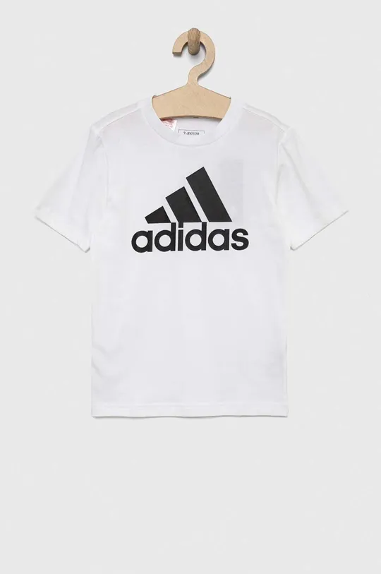 Дитяча бавовняна футболка adidas U BL білий