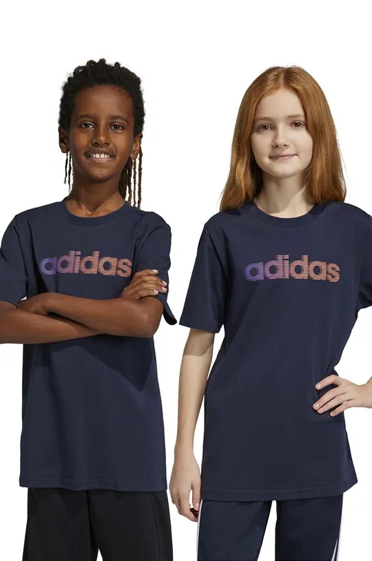 темно-синій Дитяча бавовняна футболка adidas Для хлопчиків