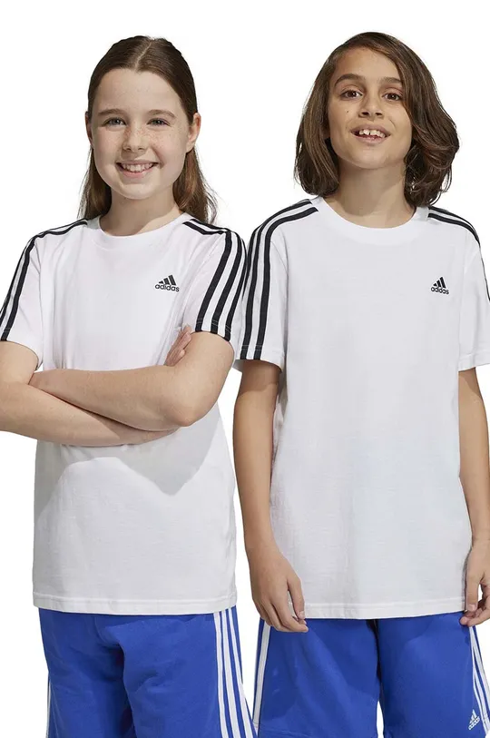 bela Otroška bombažna kratka majica adidas U 3S Fantovski