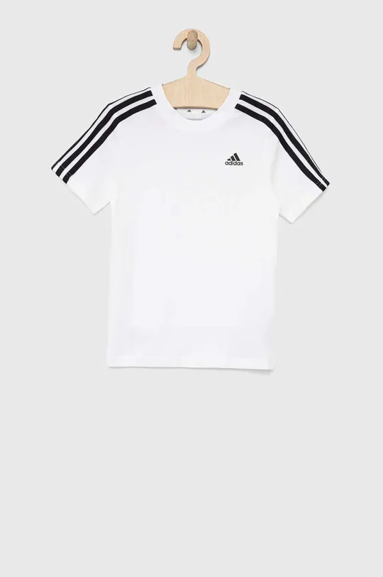 Otroška bombažna kratka majica adidas U 3S bela