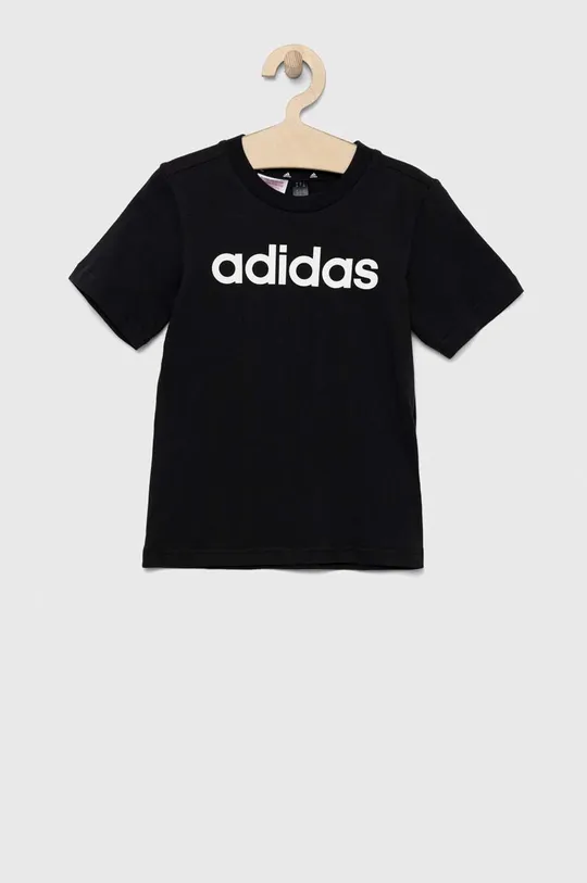 Παιδικό βαμβακερό μπλουζάκι adidas LK LIN CO μαύρο