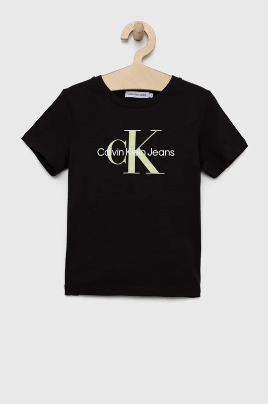 črna Otroška bombažna kratka majica Calvin Klein Jeans Fantovski