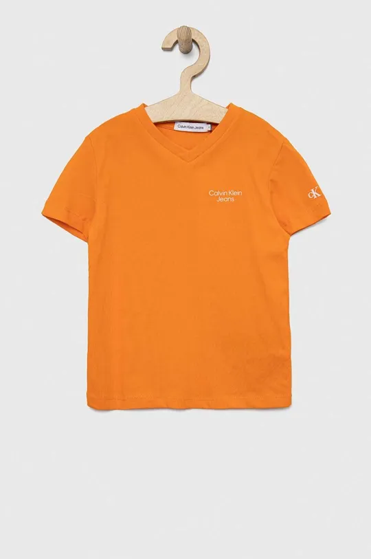 pomarańczowy Calvin Klein Jeans t-shirt bawełniany dziecięcy Chłopięcy