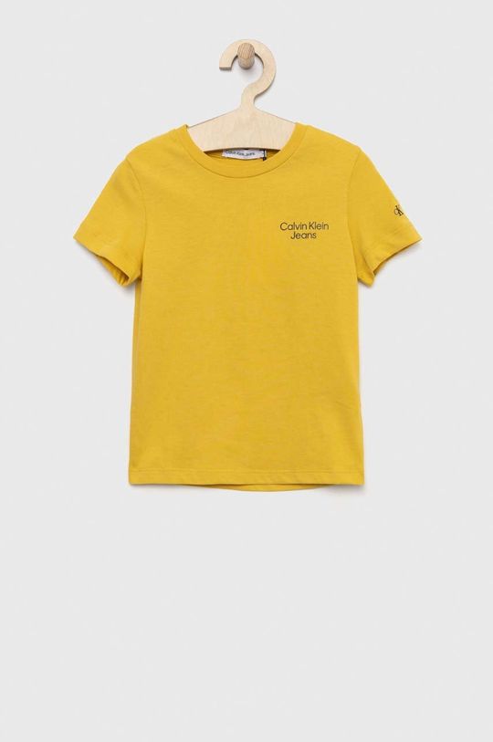żółty Calvin Klein Jeans t-shirt bawełniany dziecięcy Chłopięcy