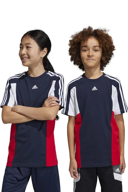 темно-синій Дитяча бавовняна футболка adidas U 3S CB TEE Для хлопчиків