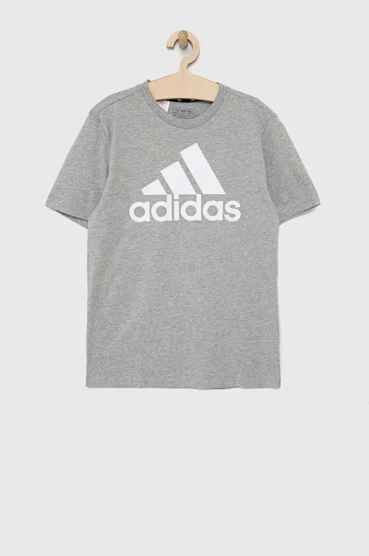 Otroška bombažna kratka majica adidas U BL siva