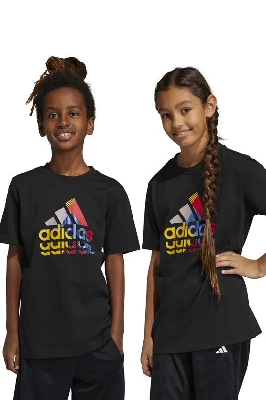 чёрный Детская хлопковая футболка adidas Для мальчиков